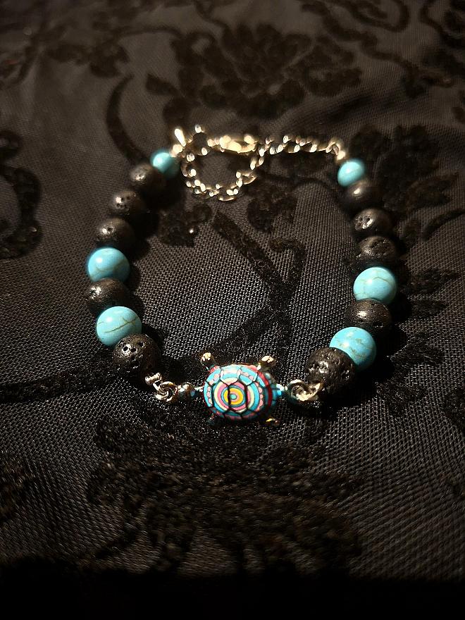 herenarmband turquoise en lavasteen