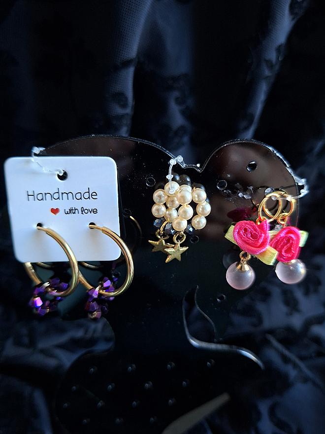 Set oorringen&aanhangers roze roos